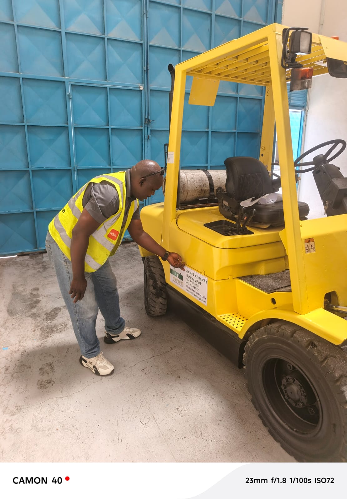 Forklift branding in progress